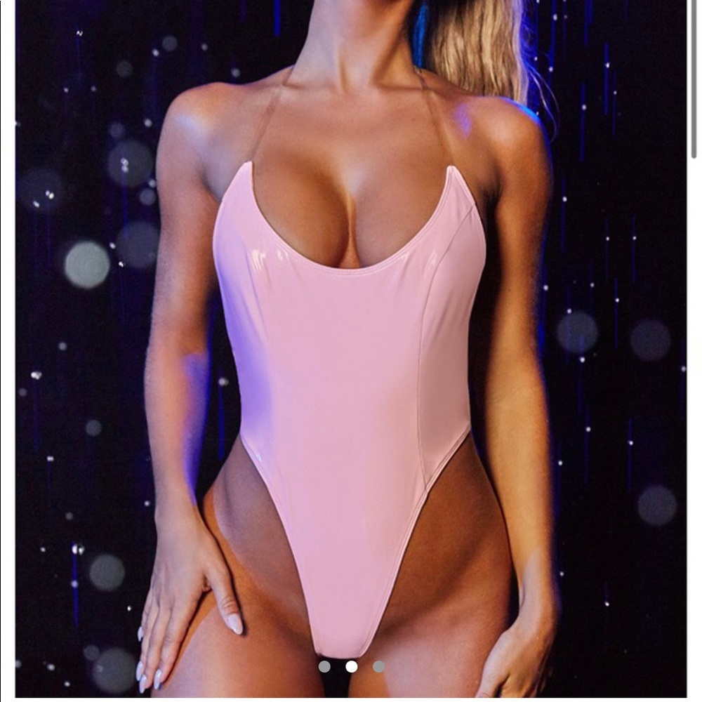 Oh polly “obsessive” vinyl clear strap one piece